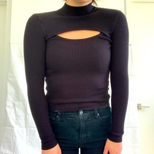 Black Ribbed Cut Out Turtleneck